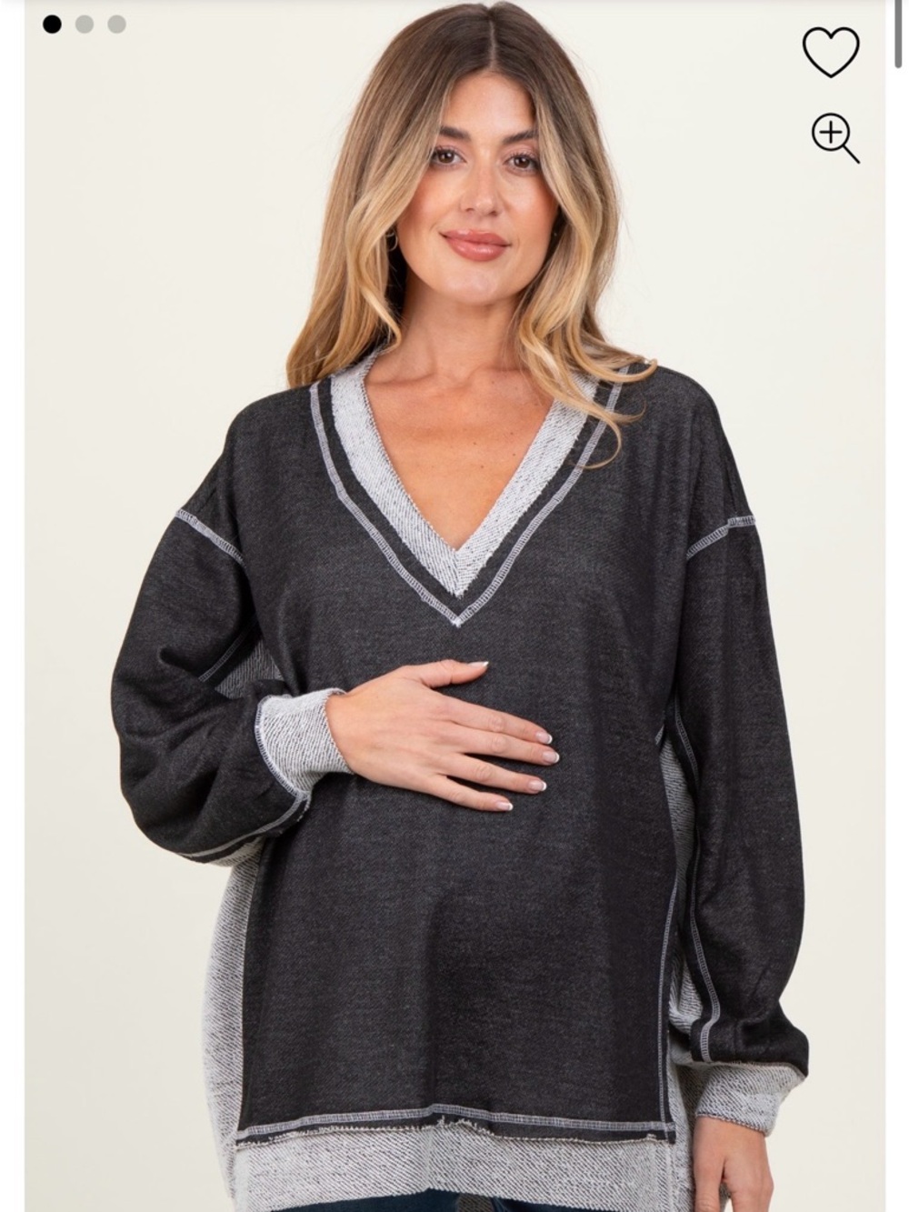 Pinkblush Charcoal Gray V-Neck Sweater with Light Gray Trim